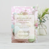 Brunch and Egg Hunt Pink Green Stripes 招待状 (スタンド正面)