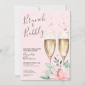 Brunch Bubbly Blush Pink Floral Bridal Shower 招待状 (正面)