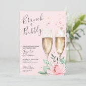 Brunch Bubbly Blush Pink Floral Bridal Shower 招待状 (スタンド正面)