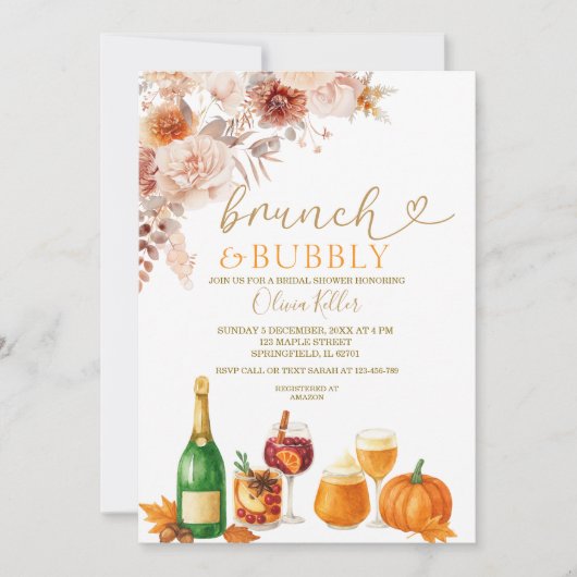 Brunch & Bubbly Burnt Orange Bridal Shower 招待状 (正面)