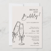 Brunch & Bubbly Champagne Black Bow Bridal Shower 招待状 (正面)