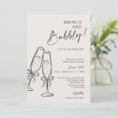 Brunch & Bubbly Champagne Black Bow Bridal Shower 招待状 (スタンド正面)