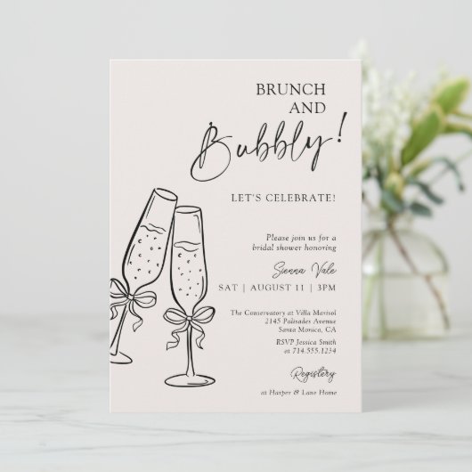 Brunch & Bubbly Champagne Black Bow Bridal Shower 招待状 (スタンド正面)
