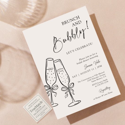Brunch & Bubbly Champagne Black Bow Bridal Shower 招待状