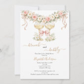 Brunch Bubbly Champagne Glass Pink Bridal Shower 招待状 (正面)