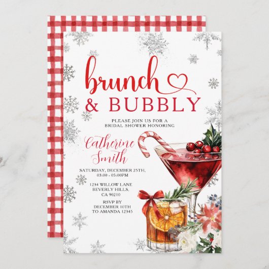 Brunch Bubbly Christmas Dinner Bridal Shower  招待状 (正面/裏面)