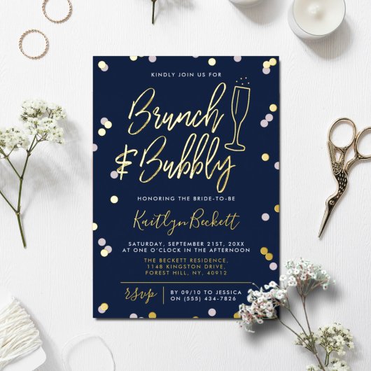 Brunch & Bubbly Confetti Bridal Shower Real 箔招待状