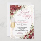 Brunch & Bubbly Elegant Red Rose Bridal Shower | 招待状 (正面)