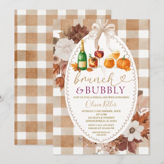 Brunch & Bubbly Fall Cocktail Bridal Shower 招待状 (正面/裏面)