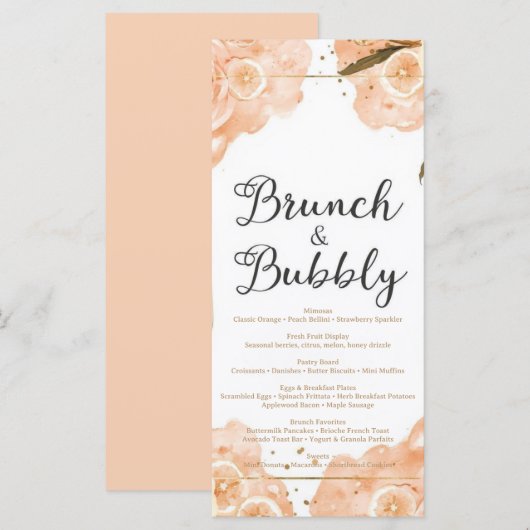 Brunch & Bubbly Menu Card – Peach Watercolor メニュー (正面/裏面)
