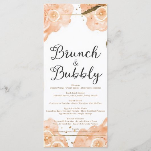 Brunch & Bubbly Menu Card – Peach Watercolor メニュー (正面)