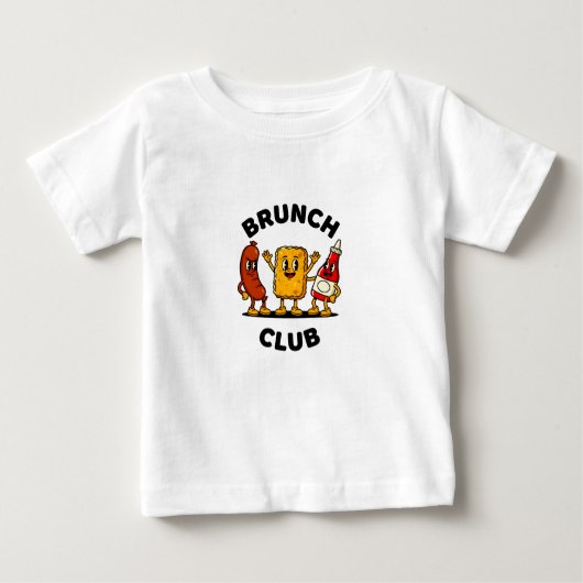 Brunch Club Retro Cartoon Food Fun Design ベビーTシャツ (正面)