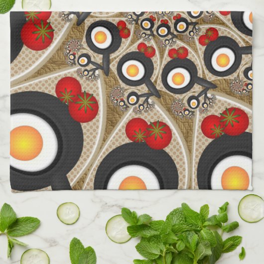 Brunch Fractal Art Funny Food, Tomatoes, Eggs キッチンタオル (折り畳み)