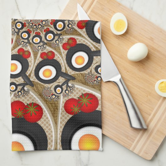 Brunch Fractal Art Funny Food, Tomatoes, Eggs キッチンタオル (四つ折り)