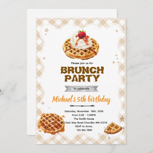 Brunch Waffles Birthday Invitation 招待状 (正面/裏面)