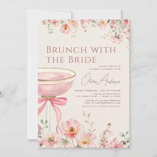Brunch with The Bride Coquette Bow Bridal Shower 招待状 (正面)