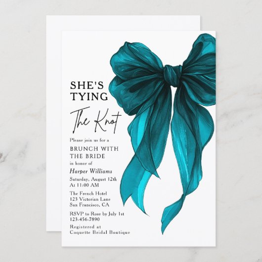 Brunch With The Bride She's Tying The Knot Bow 招待状 (正面/裏面)