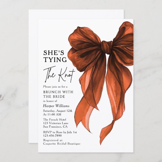 Brunch With The Bride She's Tying The Knot Bow 招待状 (正面/裏面)