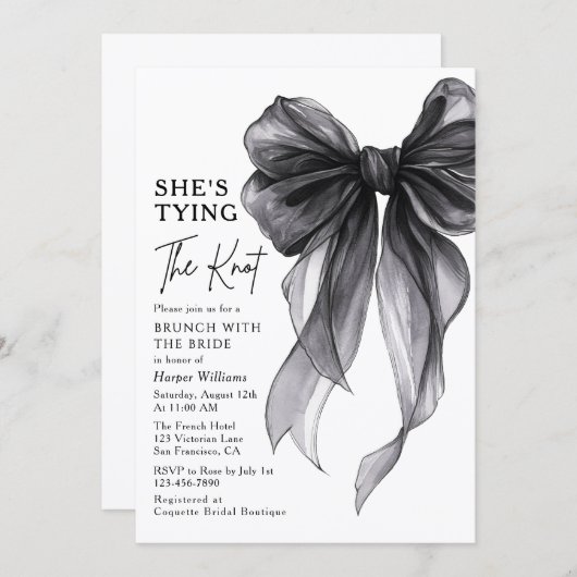 Brunch With The Bride She's Tying The Knot Bow 招待状 (正面/裏面)