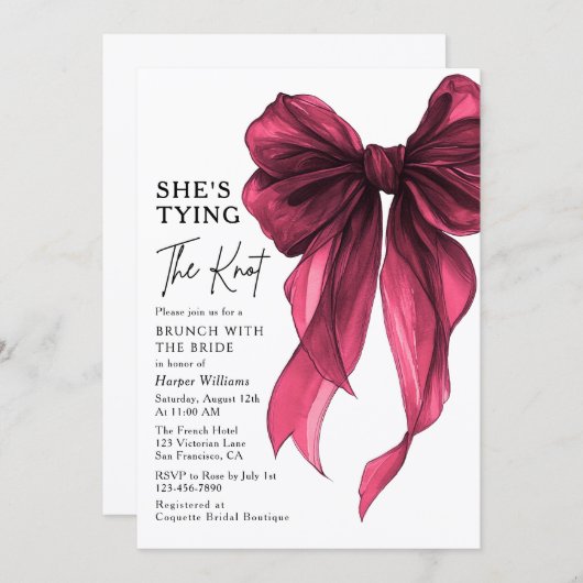 Brunch With The Bride She's Tying The Knot Bow 招待状 (正面/裏面)