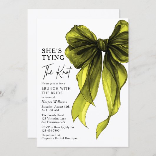 Brunch With The Bride She's Tying The Knot Bow 招待状 (正面/裏面)