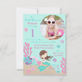 Brunette 1小さい人魚の誕生日の招待状のLt 招待状 (正面)