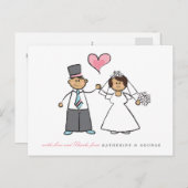 Brunette Cartoon Coule氏とMrs.の結婚お礼 ポストカード (正面/裏面)