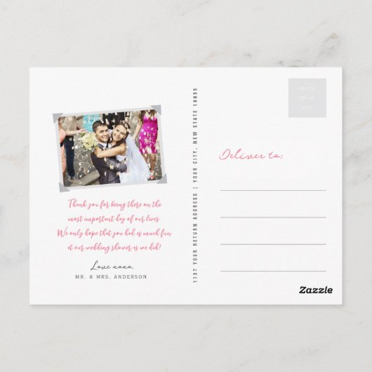 Brunette Cartoon Coule氏とMrs.の結婚お礼 ポストカード (裏面)