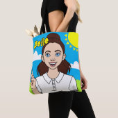 Brunette Cartoon Girl School Student Name Library トートバッグ (クローズアップ)