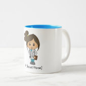 Brunette Femaleの青い縁パーソナライズでかわいい博士 ツートーンマグカップ (正面右)