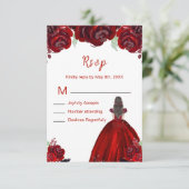 Brunette Hair Princess Red Floral Quinceanera 出欠カード (スタンド正面)