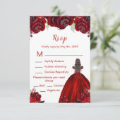 Brunette Hair Princess Red Floral Quinceanera 出欠カード (スタンド正面)