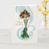 Brunette in Elegant Teal Gold Glam Fashion BDay カード (黄色い花)