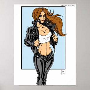 Brunette Leather Biker Chick ポスター