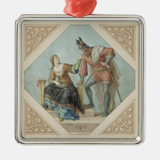 Brunhildeおよびハーゲンの「Niebeluのためのイラストレーション メタルオーナメント (正面)