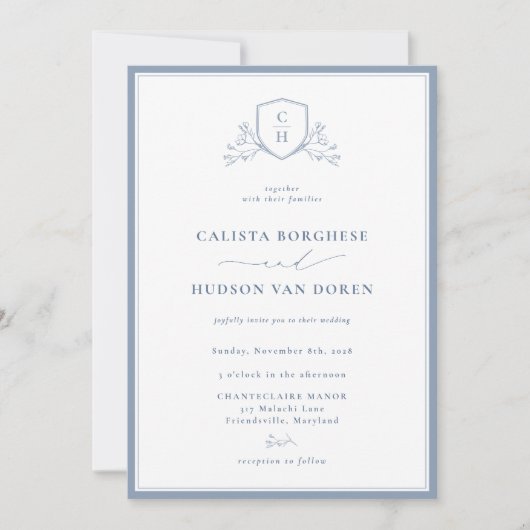 BRUNSWICK Floral Monogram Wedding Crest Invitation 招待状 (正面)