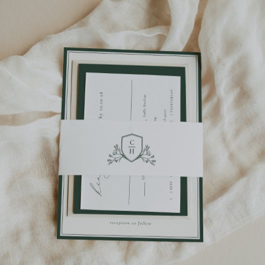 BRUNSWICK Green Botanical Monogram Crest 招待状ベリーバンド