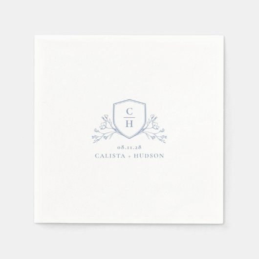 BRUNSWICK Monogram Crest Wedding スタンダードカクテルナプキン (正面)