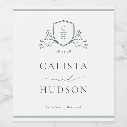 BRUNSWICK Monogram Crest Wedding ワインラベル (シングルラベル)