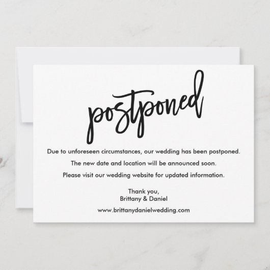 Brush モダン Scriptの結婚延期カード セーブザデート (正面)