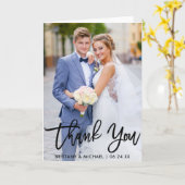 Brush モダン Script結婚 Photo Fold Thank You カード (黄色い花)