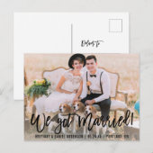 Brush モダン Script We写真得結婚した ポストカード (正面/裏面)