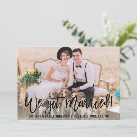 Brush モダン Script We写真得結婚した 案内状 (スタンド正面)