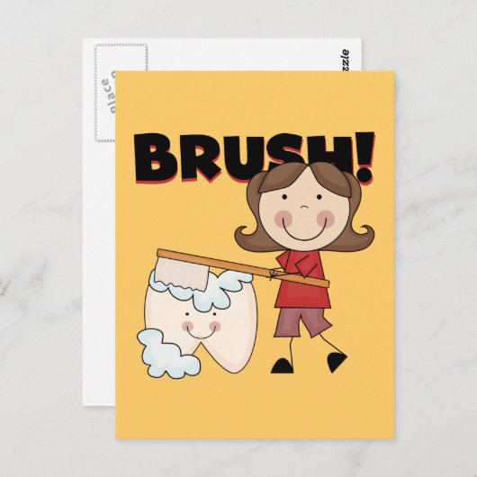 BRUSH – 歯Tシャツとギフト付き女の子 ポストカード (正面/裏面)