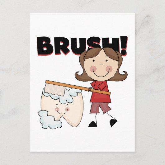 BRUSH – 歯Tシャツとギフト付き女の子 ポストカード (正面)