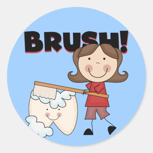 BRUSH – 歯Tシャツとギフト付き女の子 ラウンドシール (正面)