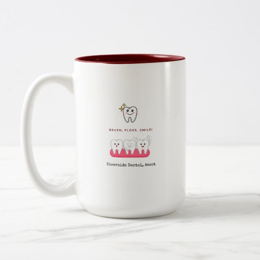 Brush, Floss, Smile Dentist Oral hygiene ツートーンマグカップ (左)