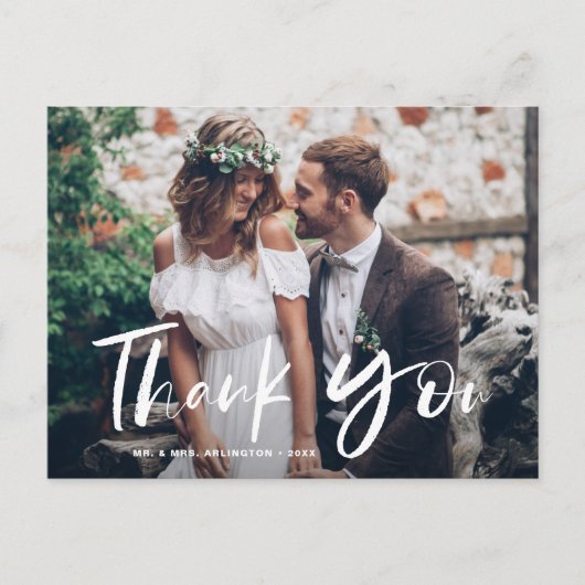 Brush Hand Lettered Photo'結婚s Thank You ポストカード (正面)