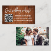 Brush Scriptの結婚WebサイトQRウッドフォト エンクロージャーカード (正面/裏面)