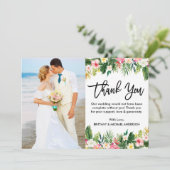 Brush Scriptトロピカルフローラ結婚の写真 サンキューカード (スタンド正面)